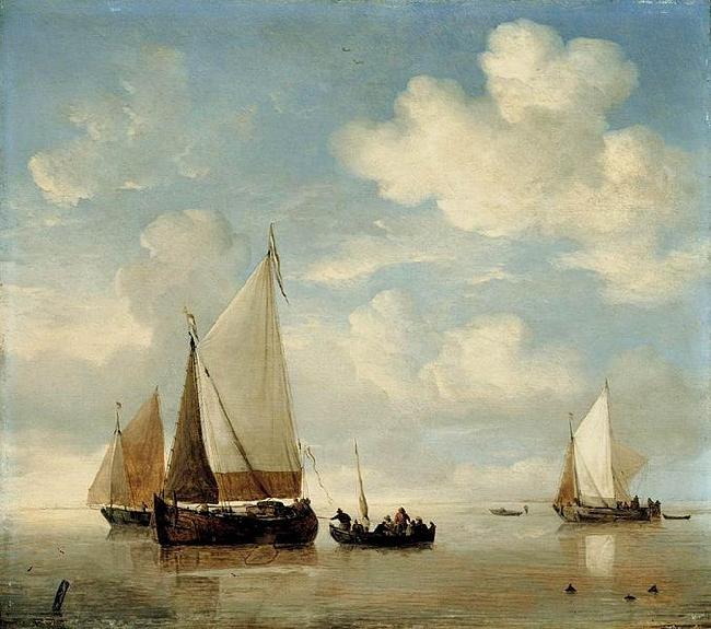 willem van de velde  the younger Dutch Smalschips and a Rowing Boat oil painting picture